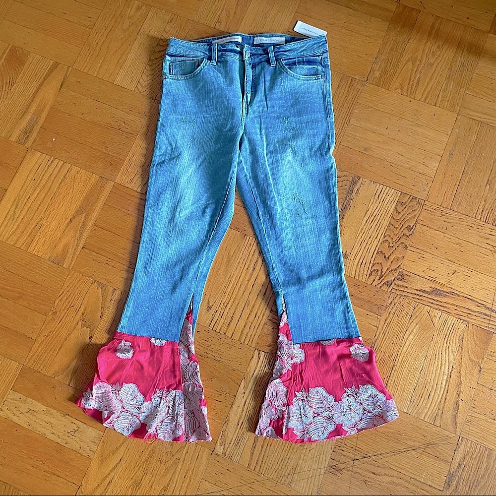 Anthropologie Crop Flare Bandana Bottom Jeans